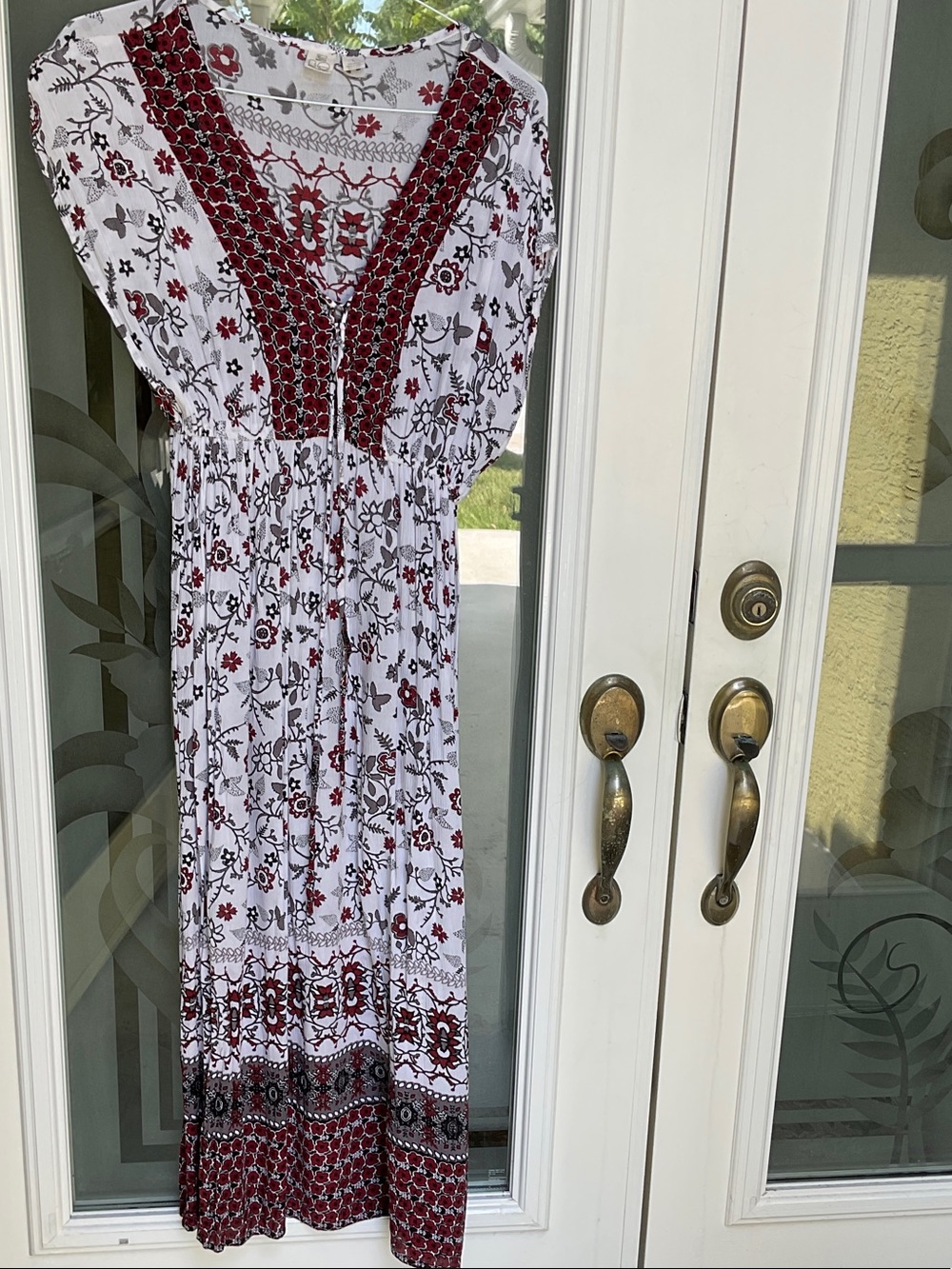 Beach By Exist White Rayon Dress with Red and Black Floral Print